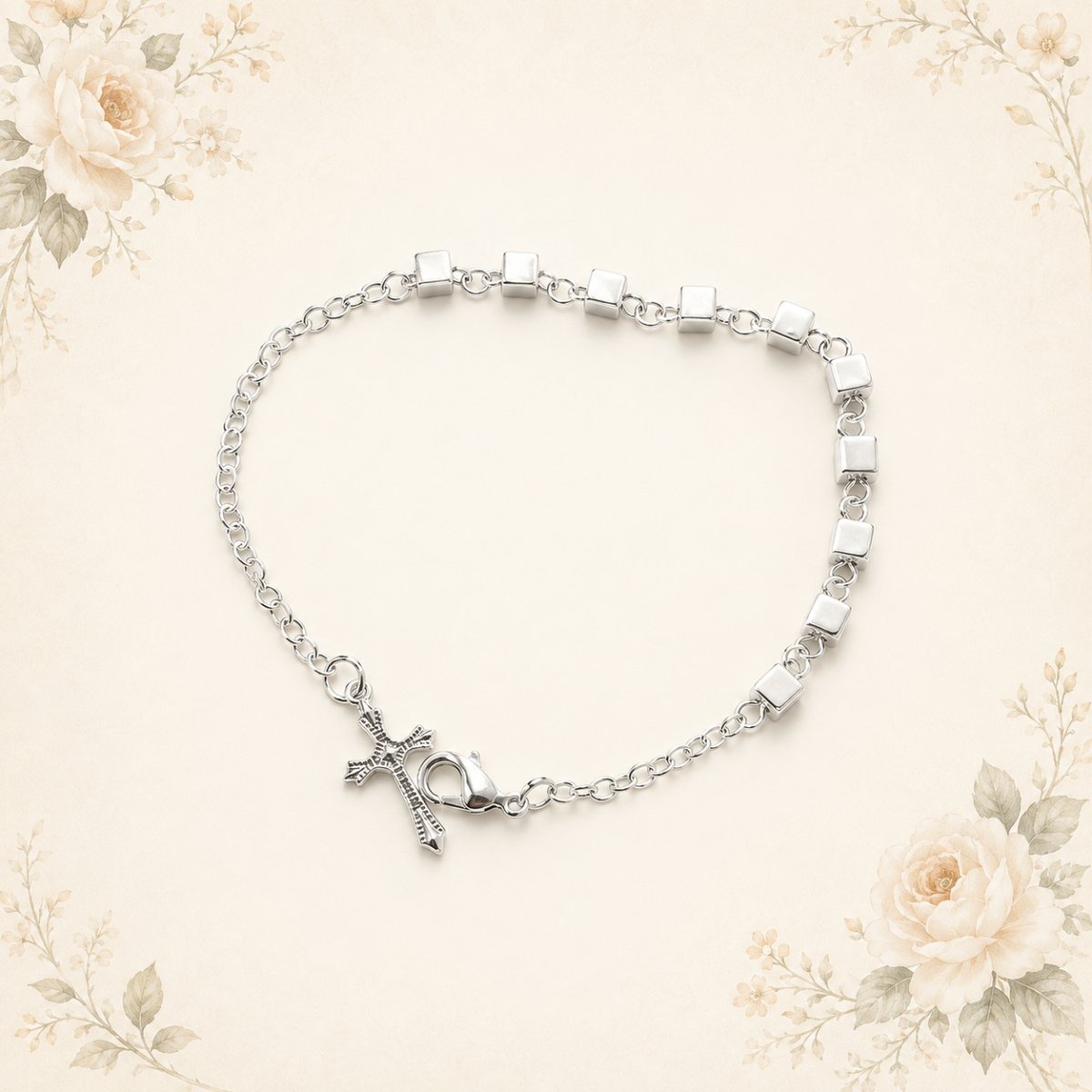 Bracciale rosario in metallo — grani cubici