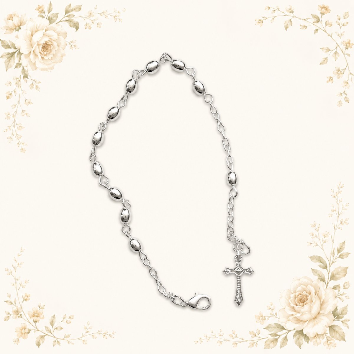 Bracciale rosario in metallo — grani a oliva