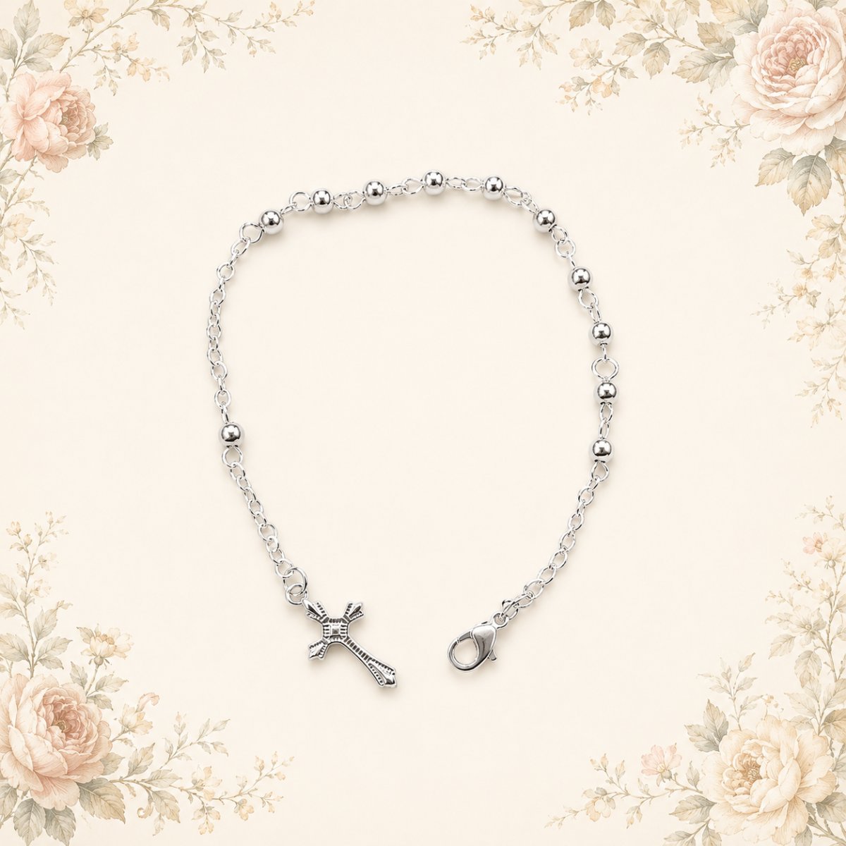 Bracciale rosario in metallo — grani tondi