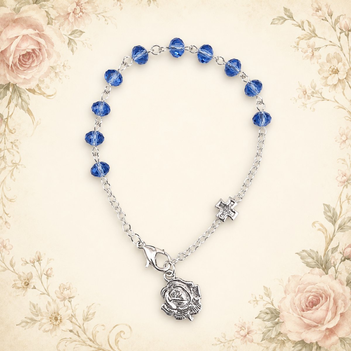Bracciale rosario in cristallo blu