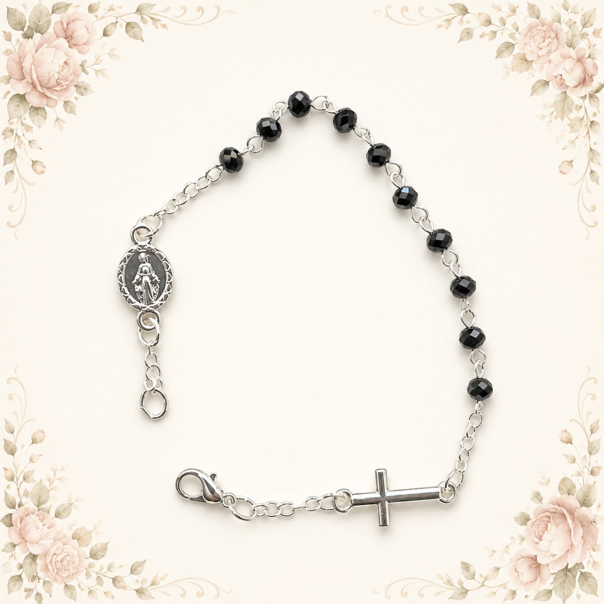 Bracciale rosario in vetro nero
