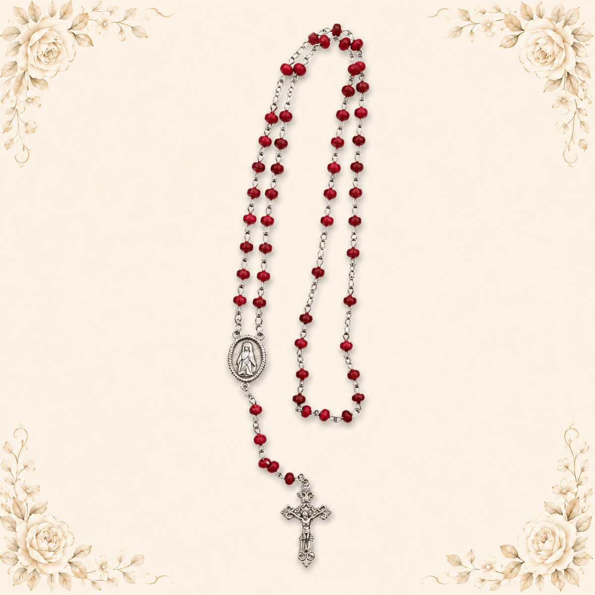 Rosario in vetro rosso granato